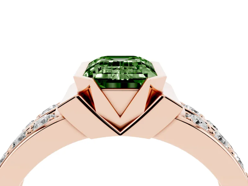 Emerald Cut Half Bezel Engagement Ring Setting for a Fancy Green Lab-Grown Diamond | Double Row Channel Band | Rose Gold