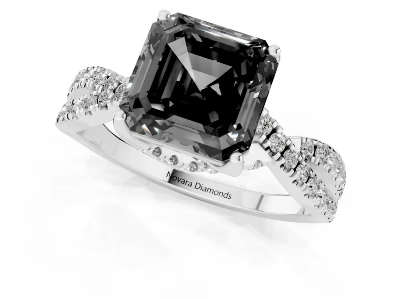 Asscher Cut Twisted Pavé Engagement Ring Setting for a Black Center | Split Shank | White Gold