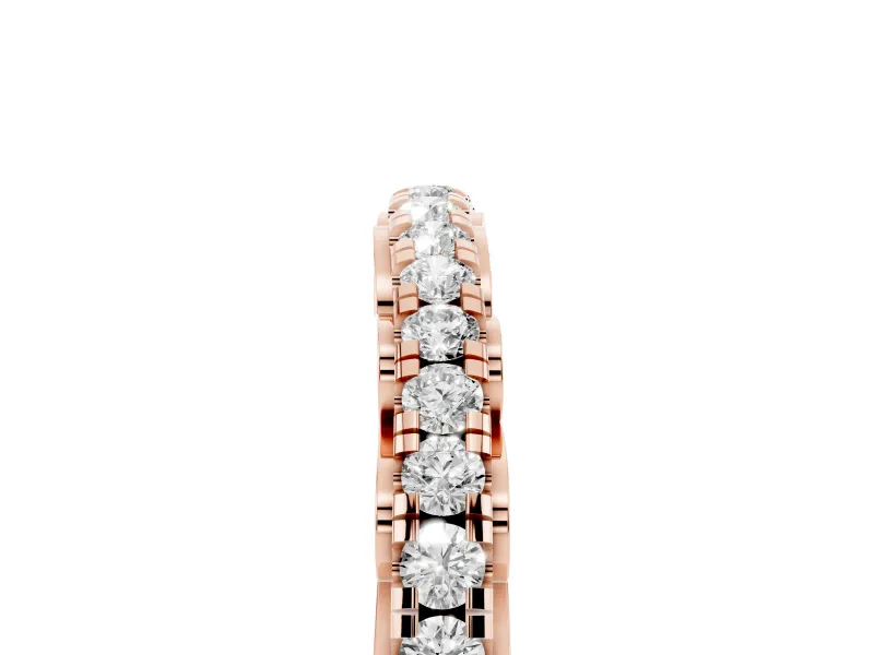 Round Lab-Grown Diamond Shared Prong Half Eternity Wedding Band | Scroll Gallery | Rose Gold