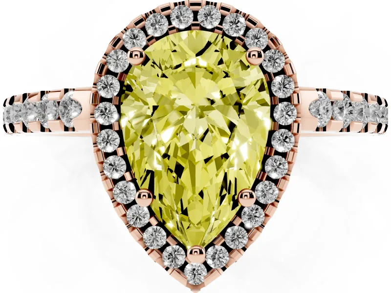 Pear-Shaped Pave Halo Engagement Ring Setting for a Fancy Yellow Lab-Grown Diamond | Rose Gold