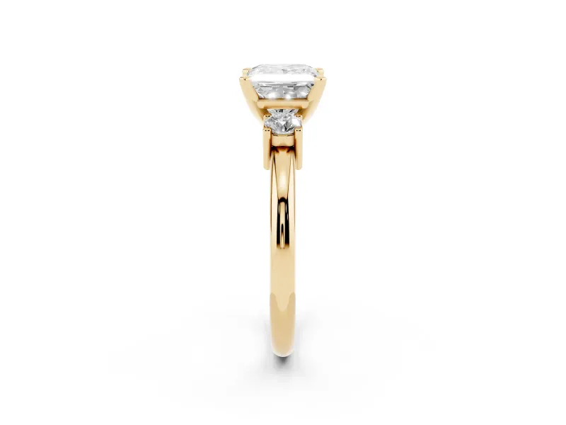 Princess Cut Three Stone Engagement Ring Setting | Round Side Stones | Yellow Gold