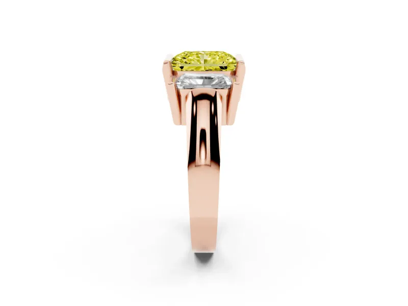 Radiant Cut Channel-Set Three Stone Engagement Ring Setting for a Fancy Yellow Lab-Grown Diamond | Rose Gold