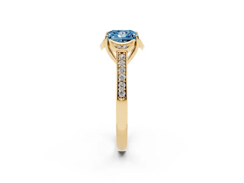 Princess Cut Floral Pavé Engagement Ring Setting for a Fancy Blue Lab-Grown Diamond | Yellow Gold