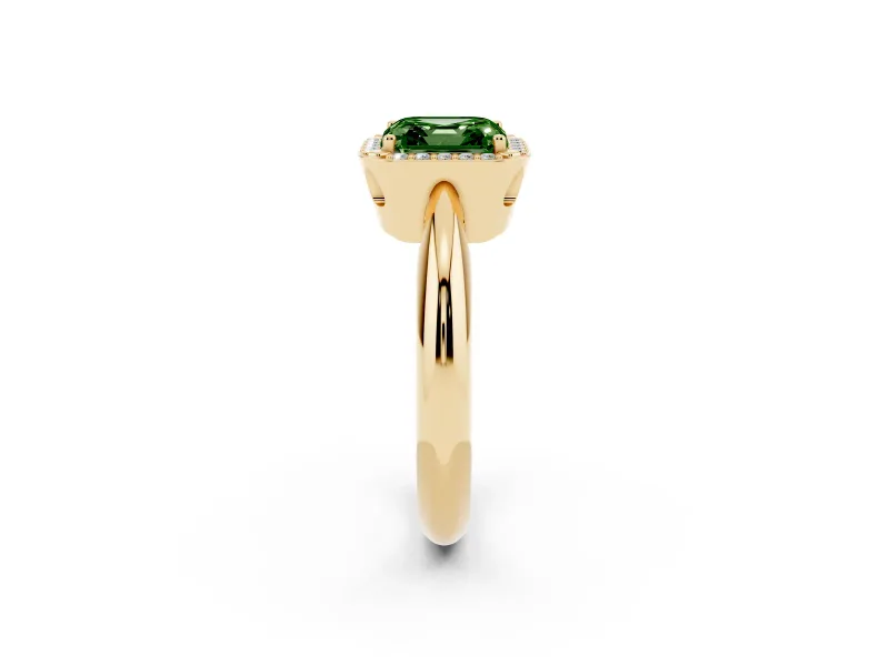 Asscher Cut Halo Engagement Ring Setting for a Fancy Green Lab-Grown Diamond | Plain Tapered Band | Yellow Gold