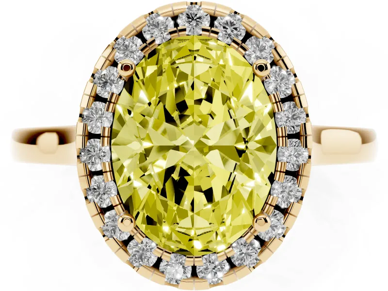 Oval Halo Engagement Ring Setting for a Fancy Yellow Lab-Grown Diamond | Flat Tapered Band | Yellow Gold