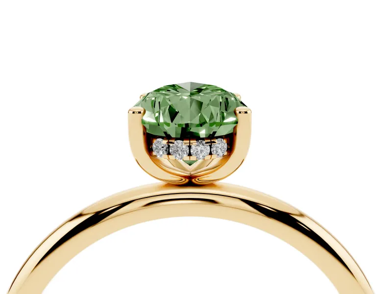 Pear-Shaped Hidden Halo Engagement Ring Setting for a Fancy Green Lab-Grown Diamond | Plain Band | Yellow Gold