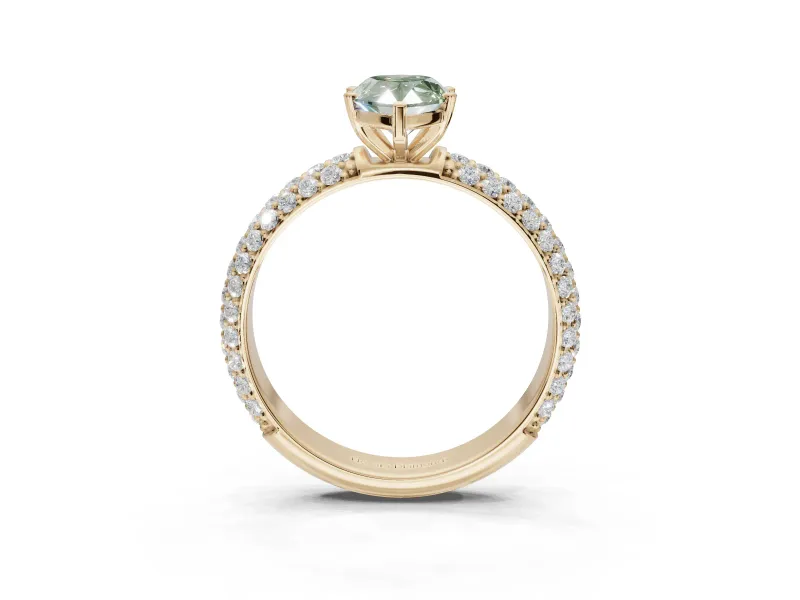 Pear-Shaped Domed Pavé Engagement Ring Setting for a Fancy Green Lab-Grown Diamond | Yellow Gold