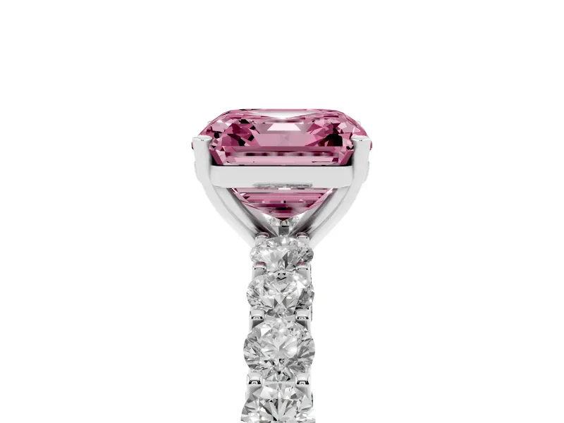 Asscher Cut Shared Prong Engagement Ring Setting for a Fancy Pink Lab-Grown Diamond | Platinum