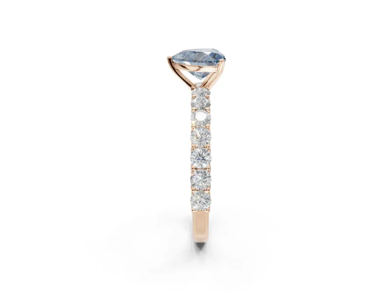 Heart-Shaped Shared Prong Engagement Ring Setting for a Fancy Blue Lab-Grown Diamond | Rose Gold