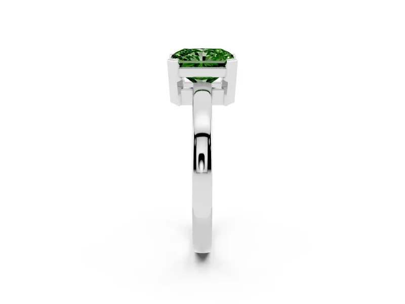 Fancy Green Radiant Cut Diamond Solitaire Ring Set in White gold with Prong Head and Smooth Polished Band