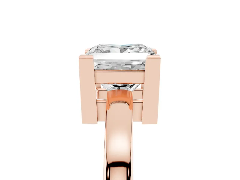 Princess Cut Solitaire Engagement Ring Setting | Flat Tab Prongs | Rose Gold
