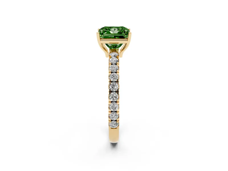 Princess Cut Pave Engagement Ring Setting for a Fancy Green Lab-Grown Diamond | Shared Prong Band | Yellow Gold