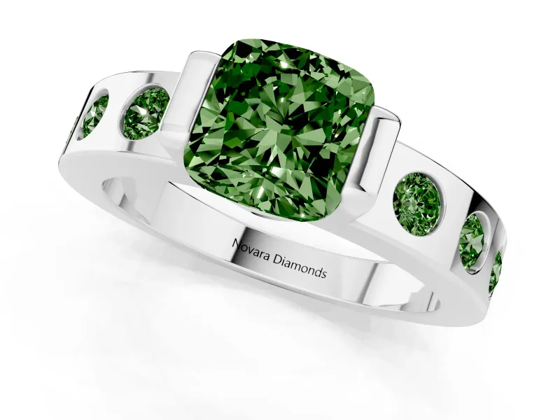 Cushion Cut Tension Style Engagement Ring Setting for a Fancy Green Lab-Grown Diamond | Platinum