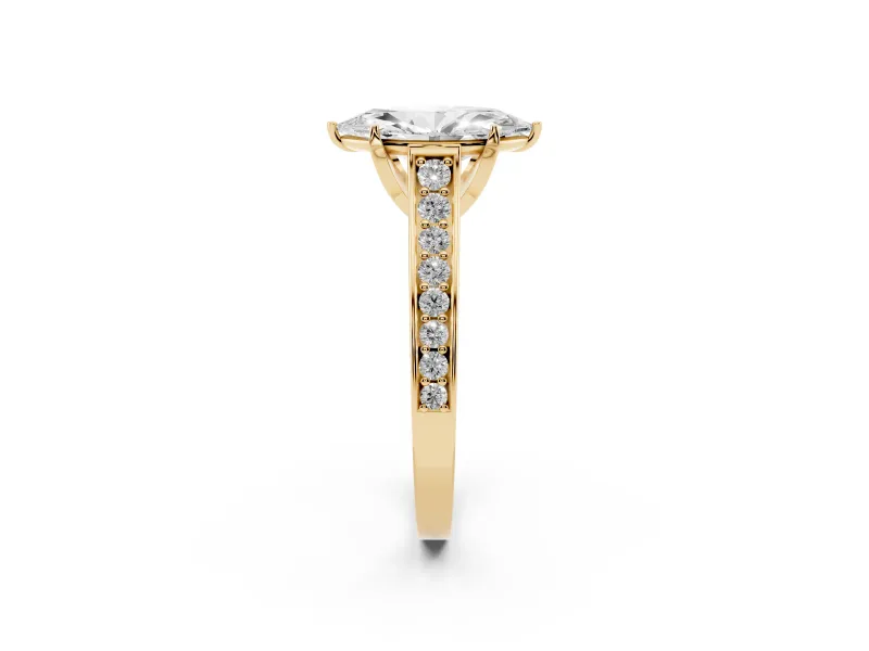 Marquise Graduated Pavé Solitaire Engagement Ring Setting | Wide Pavé Row Band | Yellow Gold