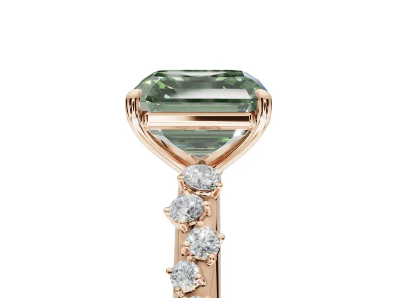 Asscher Cut Graduated Solitaire Engagement Ring Setting for a Fancy Green Lab-Grown Diamond | Rose Gold