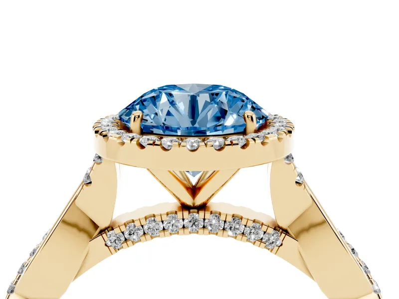 Round Twist Halo Engagement Ring Setting for a Fancy Blue Lab-Grown Diamond | Yellow Gold