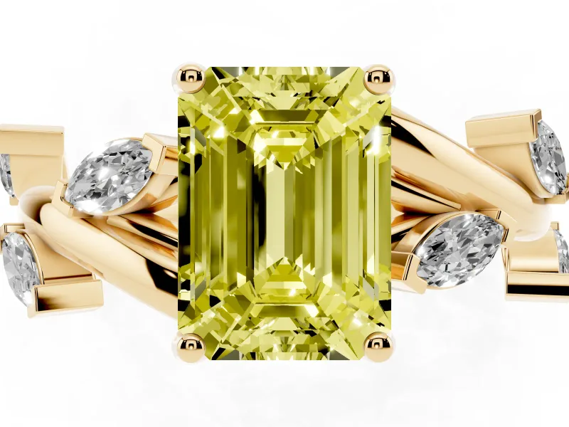 Emerald Cut Twisted Vine Engagement Ring Setting for a Fancy Yellow Lab-Grown Diamond | Yellow Gold