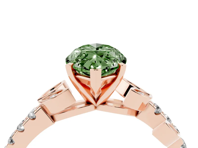 Fancy Green Marquise Cut Diamond Solitaire Leaf-Inspired Ring Set in Rose gold with Pavé Band and Prong Setting