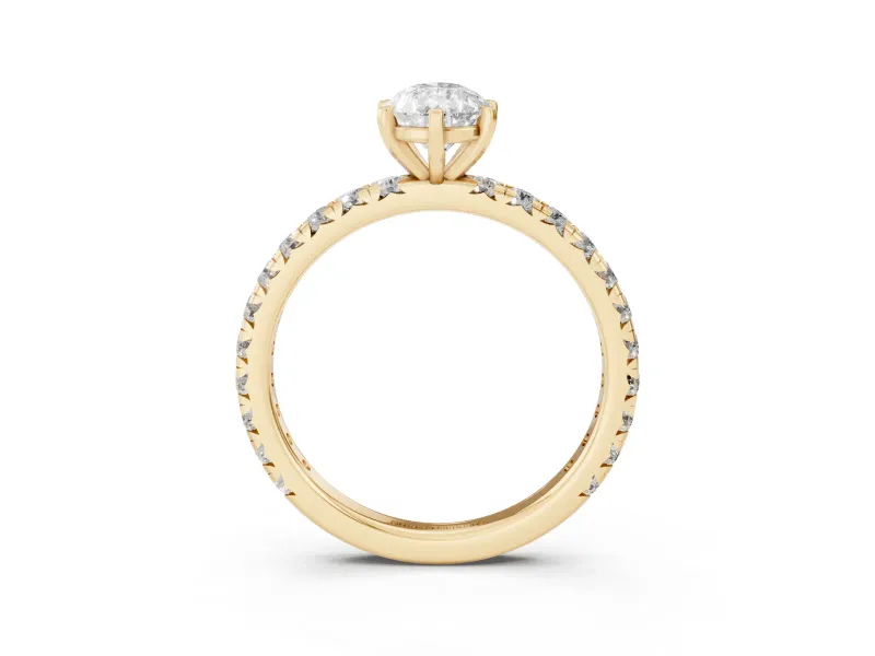 Pear-Shaped Pavé Solitaire Engagement Ring Setting | Shared Prong Band | Yellow Gold