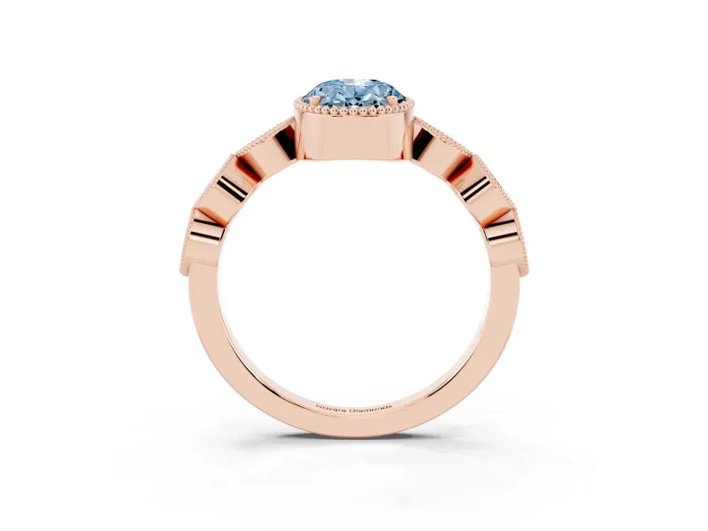 Oval Vintage Engagement Ring Setting for a Fancy Blue Lab-Grown Diamond | Rose Gold
