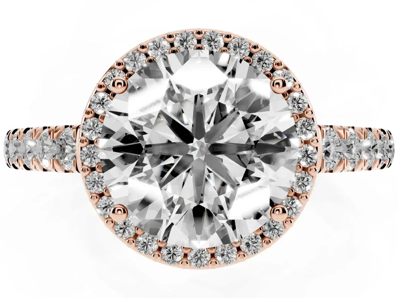 Round Halo Pavé Engagement Ring Setting | Single Row Shoulders | Rose Gold