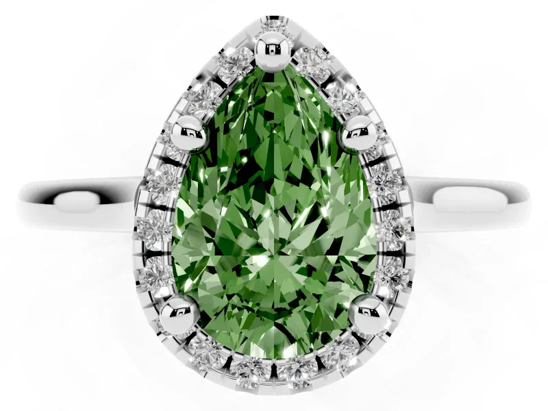 Pear-Shaped Halo Engagement Ring Setting for a Fancy Green Lab-Grown Diamond | Plain Polished Band | Platinum