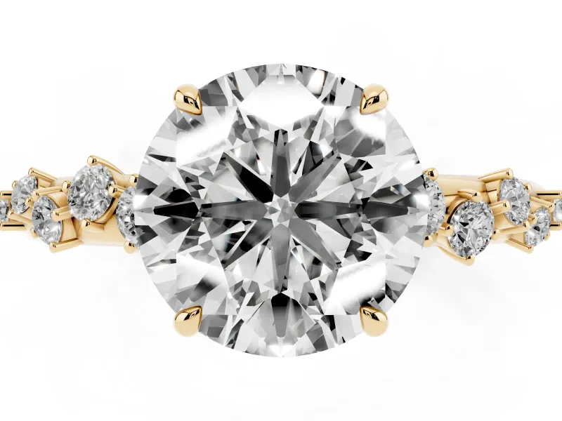 Round Cut Diamond Cluster Solitaire Ring Set in Yellow gold with Prong Setting