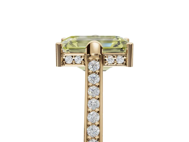 Emerald Cut Vintage Cathedral Engagement Ring Setting for a Fancy Yellow Lab-Grown Diamond | Carved Band | Yellow Gold