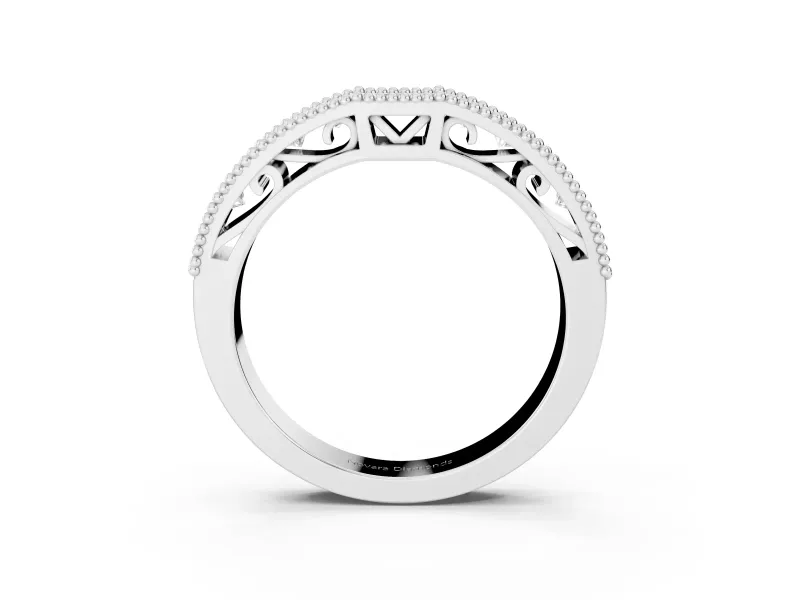 Round Diamond Pavé Chevron Band Set in Platinum with Milgrain Edges