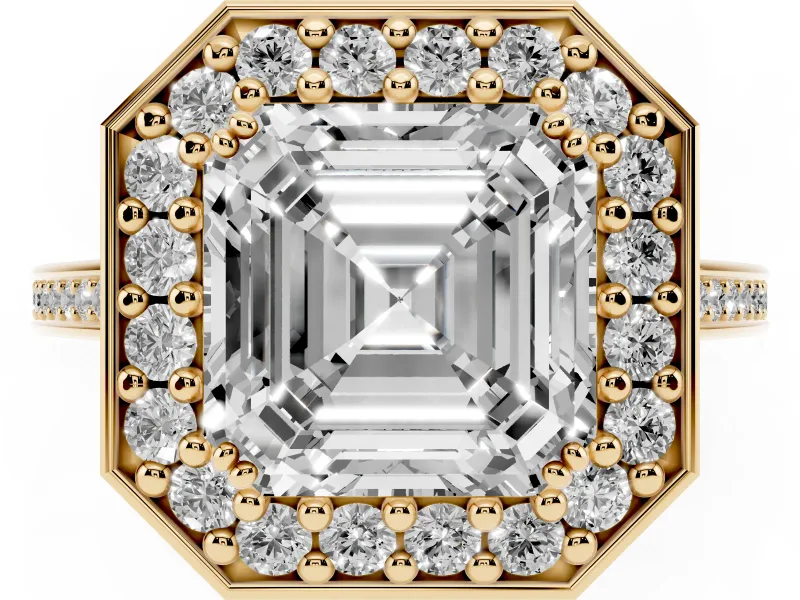 Asscher Cut Halo Engagement Ring Setting | Polished Halo Rim | Yellow Gold