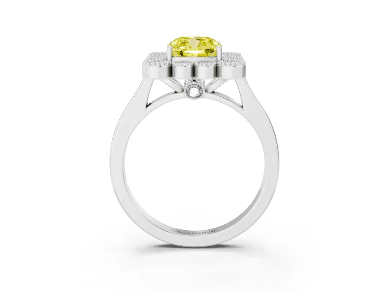 Cushion Cut Halo Engagement Ring Setting for a Fancy Yellow Lab-Grown Diamond | Sterling Silver - Design NV-24775