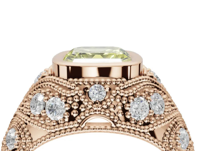 Asscher Cut Vintage Bezel Engagement Ring Setting for a Fancy Yellow Lab-Grown Diamond | Rose Gold