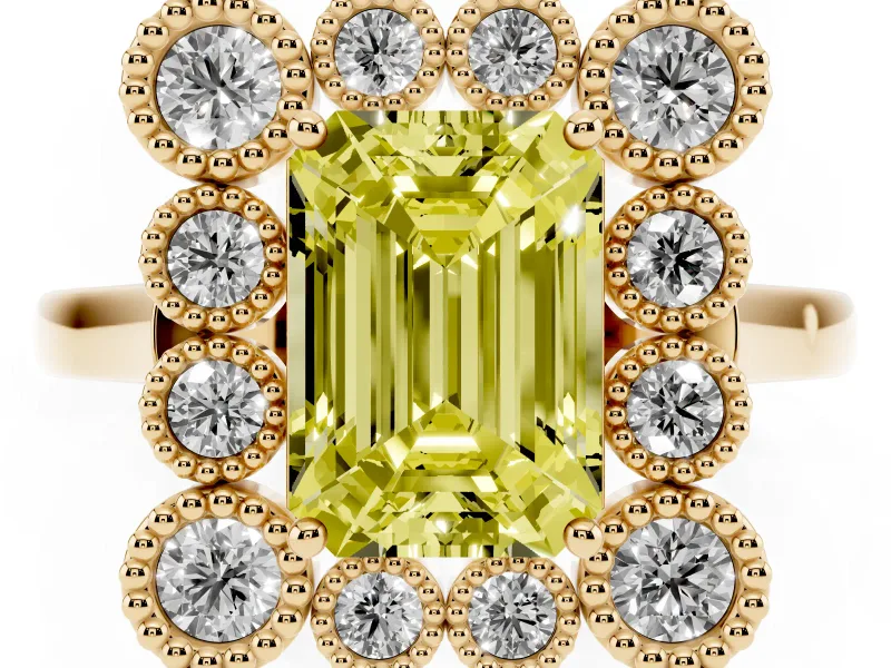 Emerald Cut Halo Engagement Ring Setting for a Fancy Yellow Lab-Grown Diamond | Yellow Gold - Design NV-24775