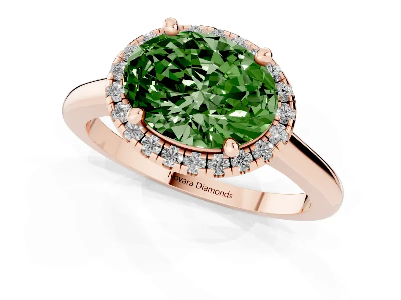 Oval Halo Engagement Ring Setting for a Fancy Green Lab-Grown Diamond | Plain Polished Band | Rose Gold