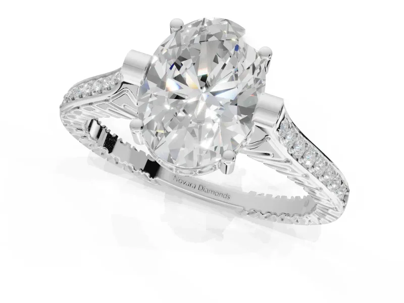 Oval Vintage Cathedral Engagement Ring Setting | Carved Band | Platinum