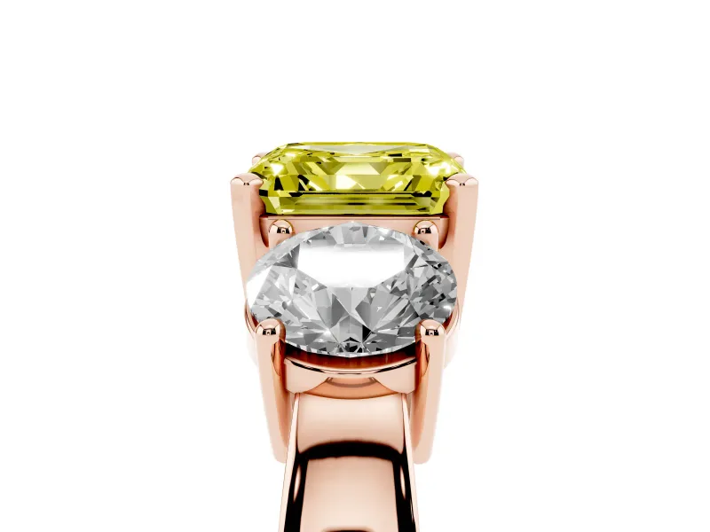 Asscher Cut Three Stone Engagement Ring Setting for a Fancy Yellow Lab-Grown Diamond | Wide Plain Band | Rose Gold
