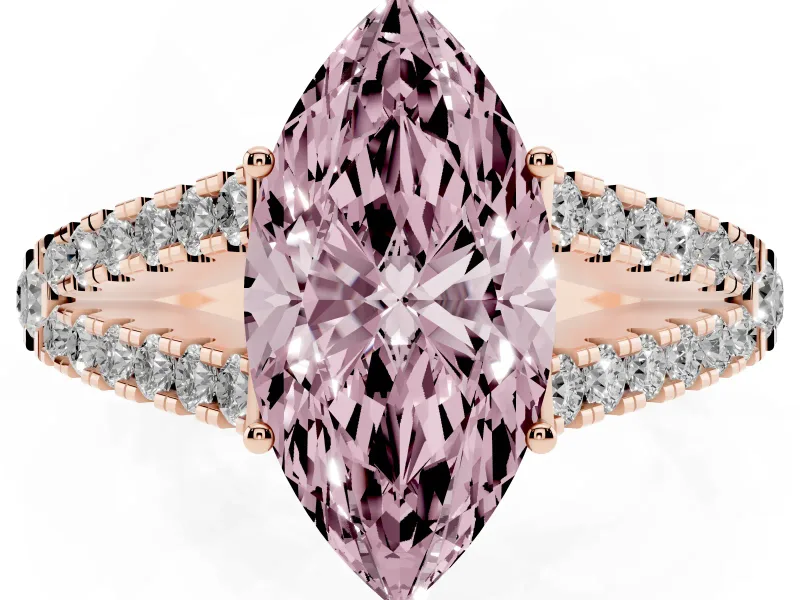 Marquise Graduated Split Shank Engagement Ring Setting for a Fancy Pink Lab-Grown Diamond | Rose Gold