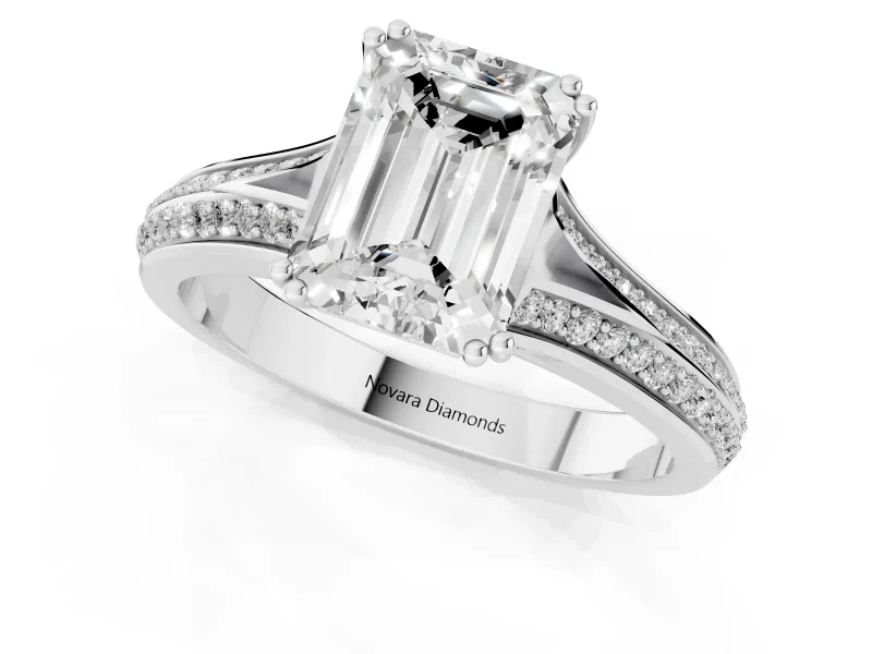 Emerald Cut Pave Split Shank Engagement Ring Setting | Double Claw Prongs | Platinum