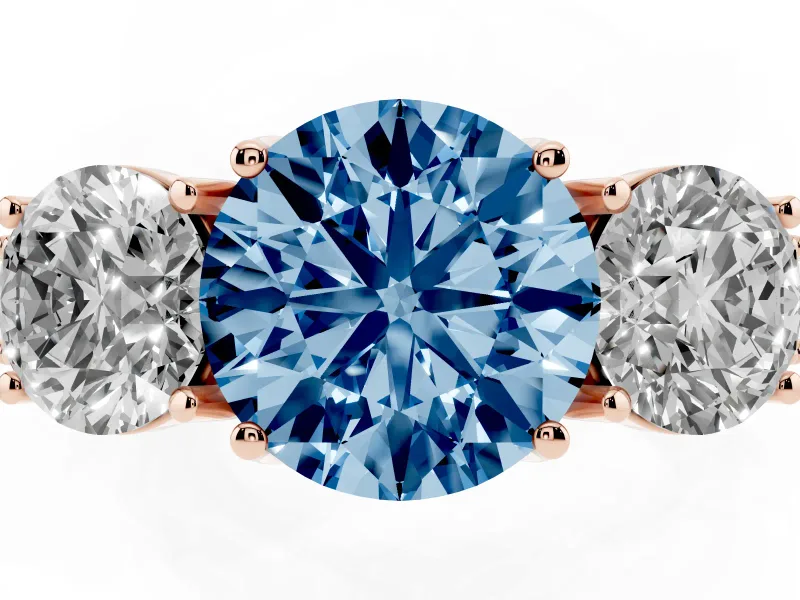 Round Vintage Three Stone Engagement Ring Setting for a Fancy Blue Lab-Grown Diamond | Rose Gold