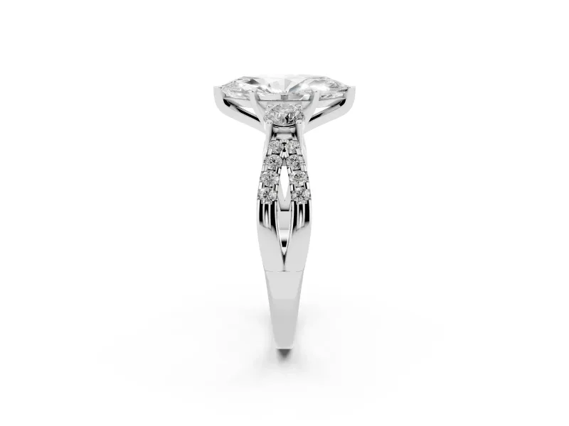 Marquise Cut Diamond Three-Stone Ring Set in Silver with Pavé Split Shank and Prong Setting