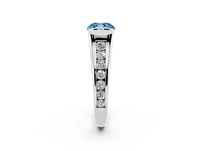 Cushion Cut Half Bezel Engagement Ring Setting for a Fancy Blue Lab-Grown Diamond | White Gold