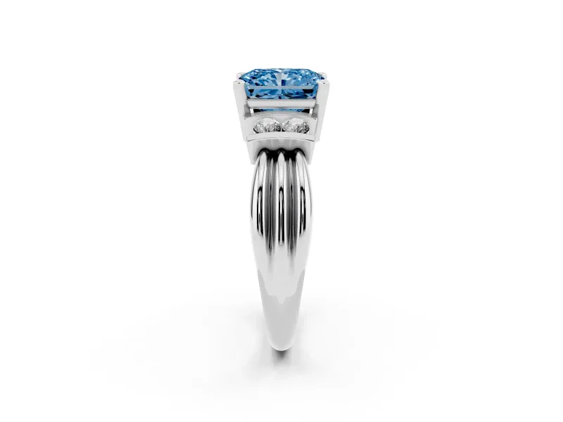 Radiant Cut Bar-Set Engagement Ring Setting for a Fancy Blue Lab-Grown Diamond | White Gold