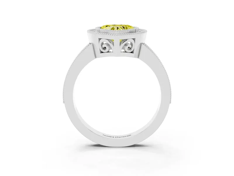 Fancy Yellow Heart Cut Diamond Round Halo Ring Set in Platinum with Pavé Band