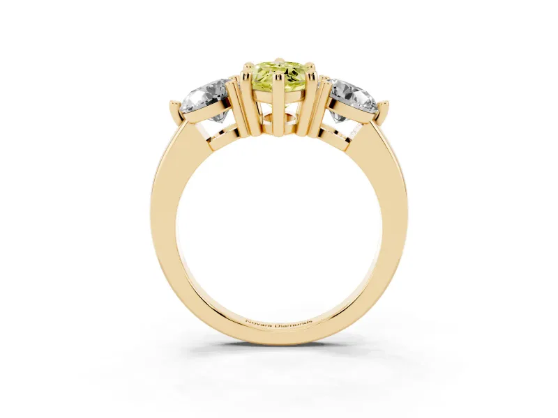 Fancy Yellow Marquise Cut Diamond Three-Stone Ring Set in Yellow gold with Prong Setting and Classic Band