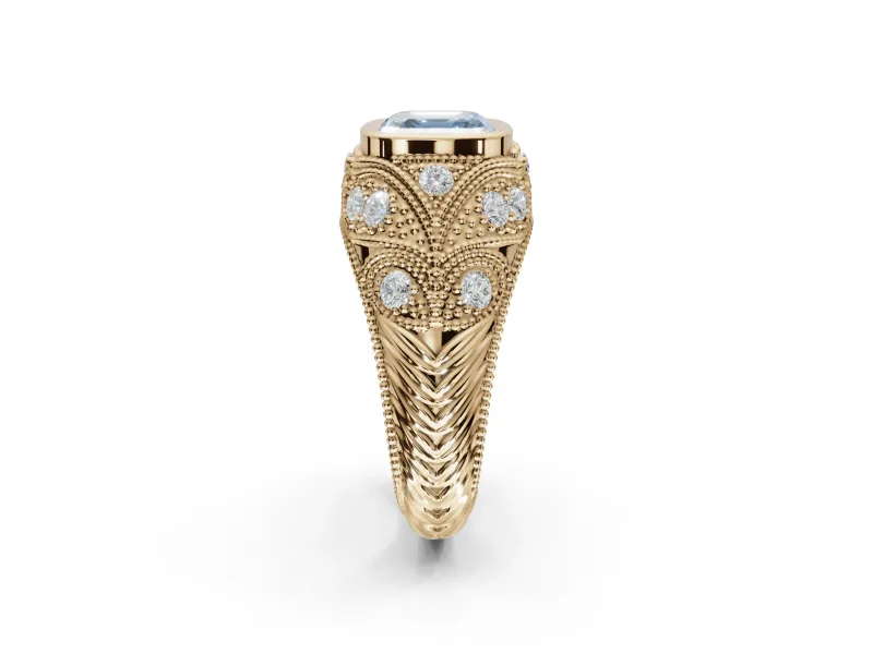 Asscher Cut Vintage Bezel Engagement Ring Setting for a Fancy Blue Lab-Grown Diamond | Yellow Gold