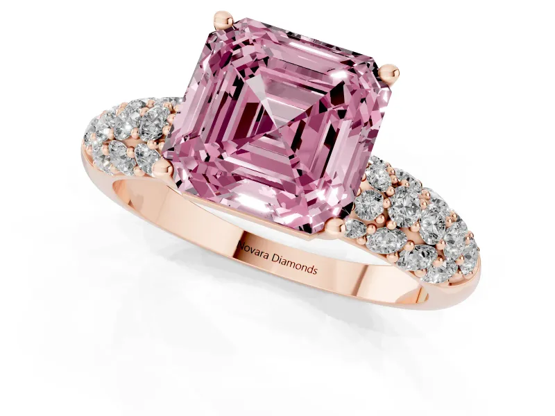 Asscher Cut Multi Row Pave Engagement Ring Setting for a Fancy Pink Lab-Grown Diamond | Rose Gold