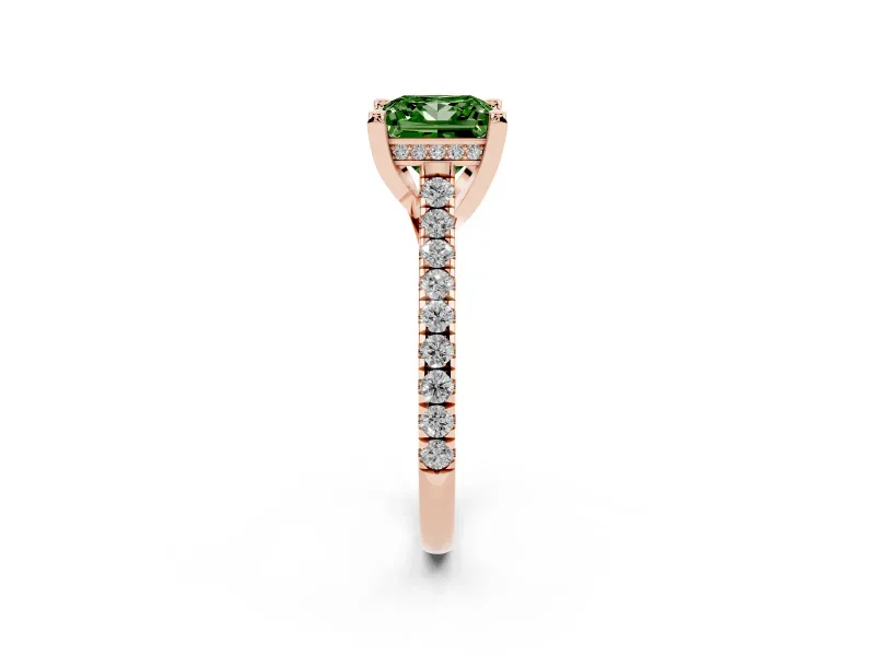 Princess Cut Hidden Halo Pave Engagement Ring Setting for a Fancy Green Lab-Grown Diamond | Claw Prongs | Rose Gold