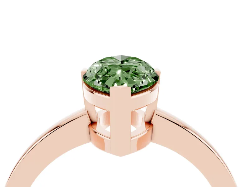 Fancy Green Marquise Cut Diamond Solitaire Ring Set in Rose gold with Prong Head and Smooth Polished Band