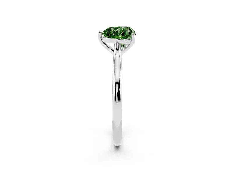 Fancy Green Heart Cut Diamond Solitaire Ring Set in White gold with Cathedral Band and Prong Setting