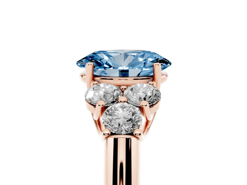 Oval Side Stone Engagement Ring Setting for a Fancy Blue Lab-Grown Diamond | Rose Gold